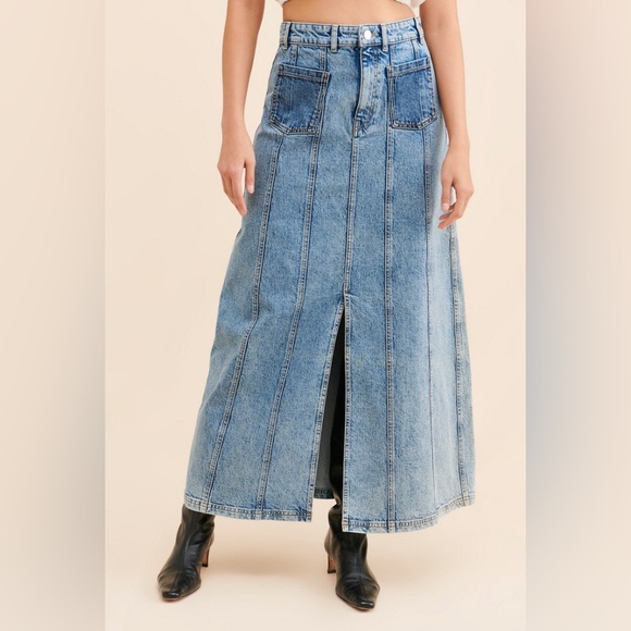 Baum Und Pferdgaryen x Anthropologie Susanna Denim Western Maxi Skirt 42 = 10 - Picture 1 of 9